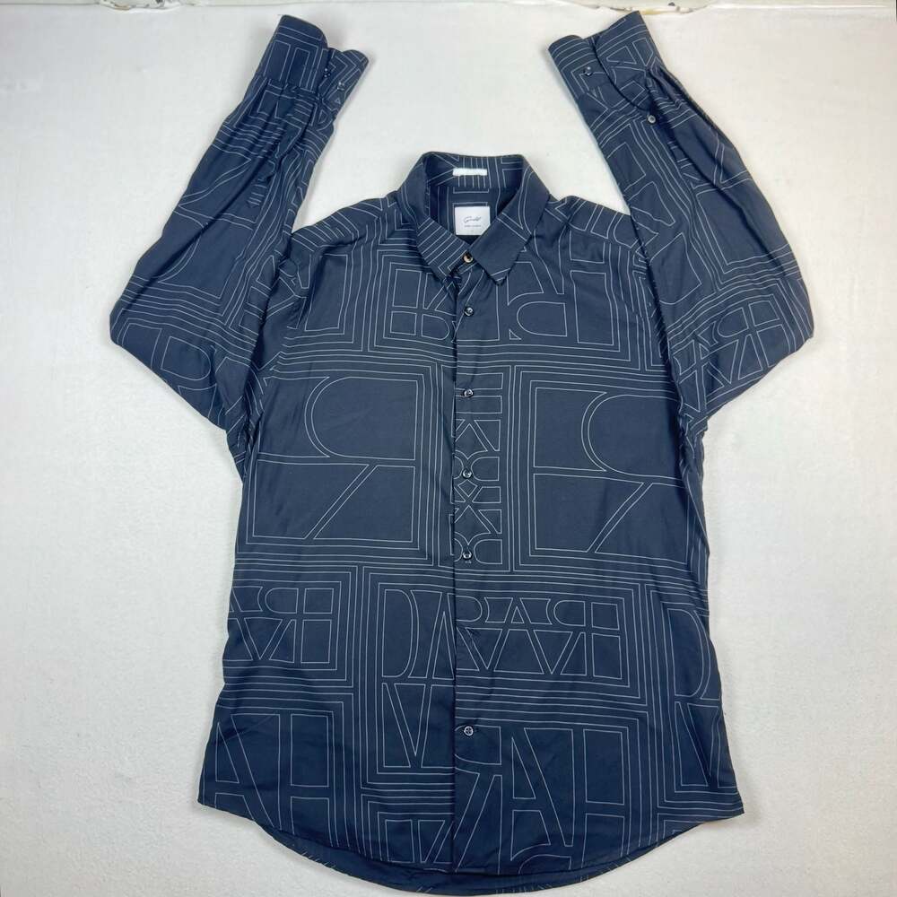 Rare Rabbit Guild Men's Black Long Sleeve Button-Up Shirt Graphic Art